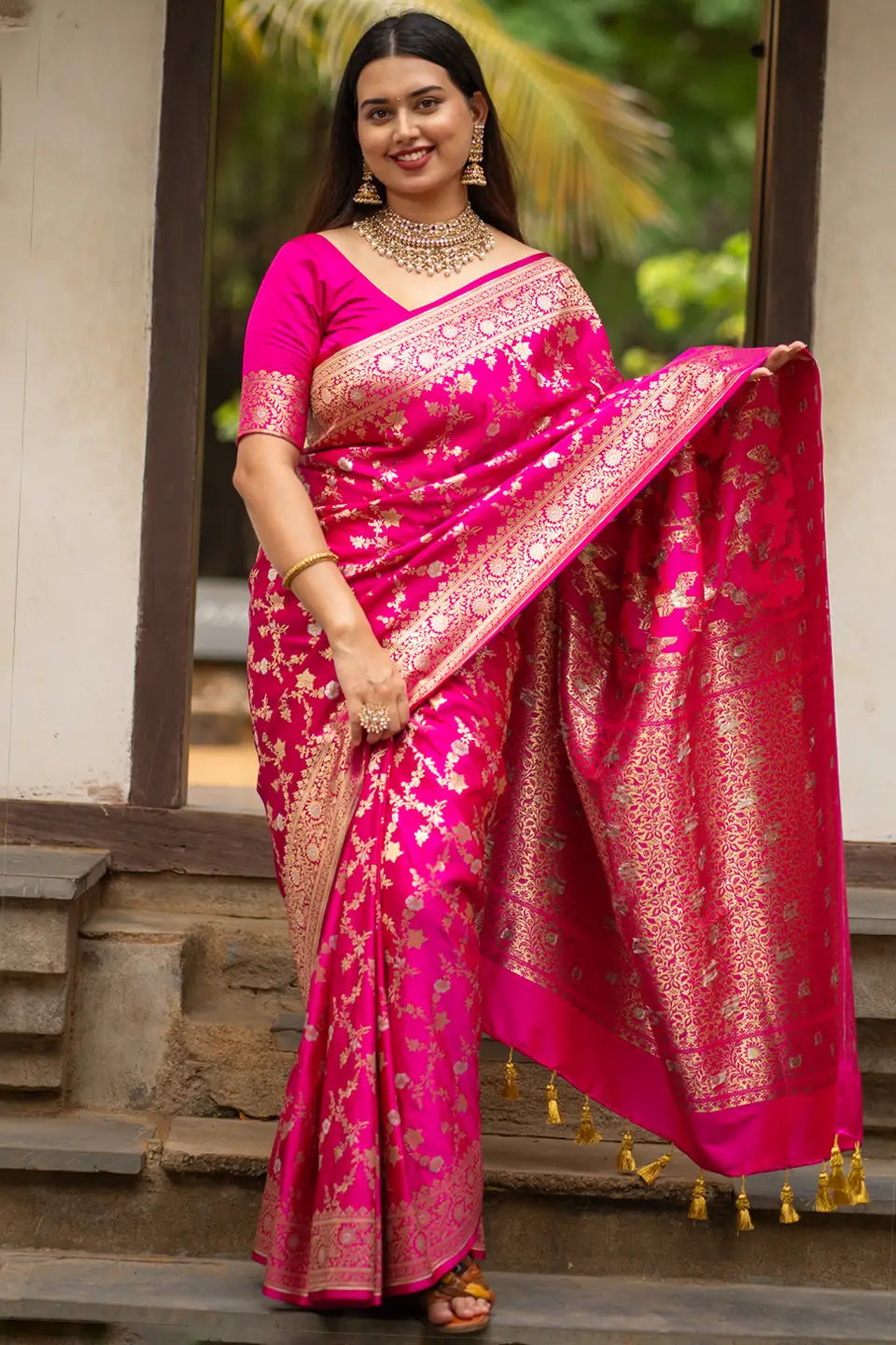 premium barbie pink banarasi silk saree i love sarees1